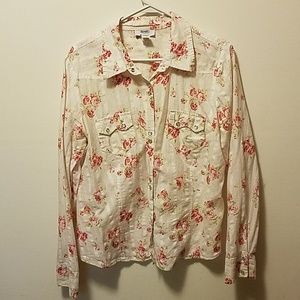 Old Navy Pink and White Floral Button Down Shirt